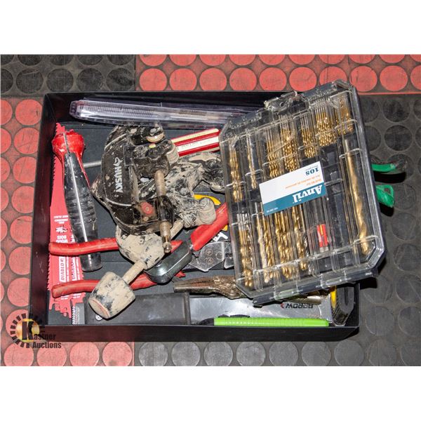 POLICE SEIZURE: FLAT OF TOOLS INCLUDES DRILL BITS