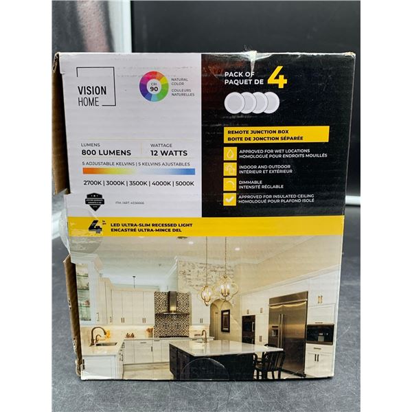 Vision Home Pack of 4, 12w LED Ultra-Slim Recessed Light