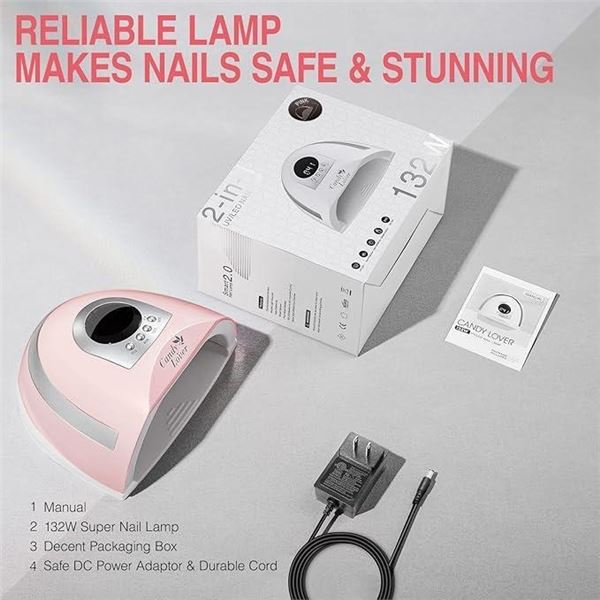 Candy Lover UV Nail Light, 132W UV Light Lamp for Gel Nails, Professional Fast Curing Nail Dryer wit