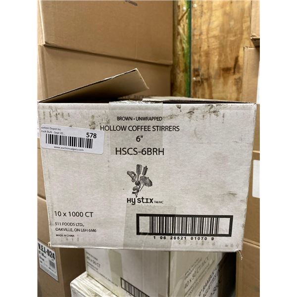 HyStix Hollow Coffee Stirrers 6" HSCS-6BRH 10 x 1000 Count