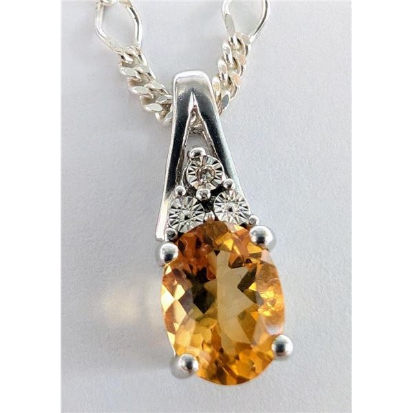Silver Citrine And Diamond With Chain Necklace, Suggested Retail Value $240