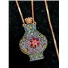 Image 2 : Silver 18G Perfume Bottle With Multi Color Stone Adjustable Length Necklace (~Size 0) (~length 0 inc