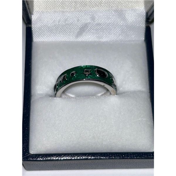 Sterling Silver & Jade Enamel Dress Ring NEW in gift box