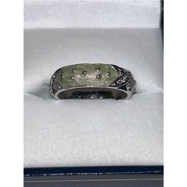 Sterling Silver & Ivory Enamel Dress Ring NEW in gift box