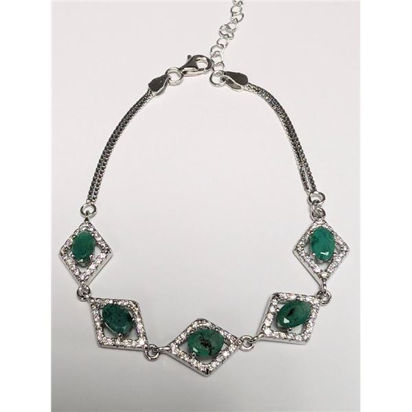 Silver Emerald 7.5" 2.5Ct Bracelet, Suggested Retail Value $400