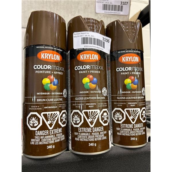 3 Pack Krylon Indoor Outdoor Paint Gloss Leather Brown