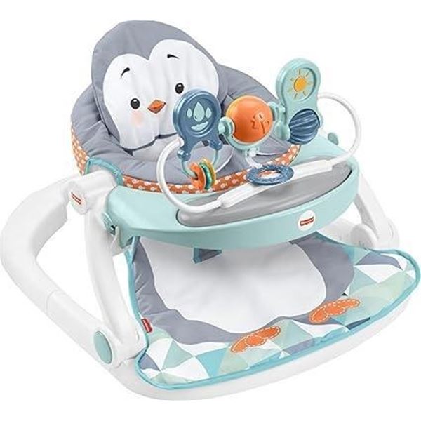 Fisher-Price Portable Baby Chair Sit-Me-Up Floor Seat with Snack Tray and Removable Toy Bar, Penguin