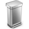 Image 1 : simplehuman Rectangular Hands-Free Kitchen Step Trash Can with Soft-Close Lid, Brushed Stainless Ste