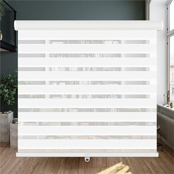 Cordless Zebra Blinds Roller Shades for Window-Dual Layer Sheer Blinds Light Control with Valance Da