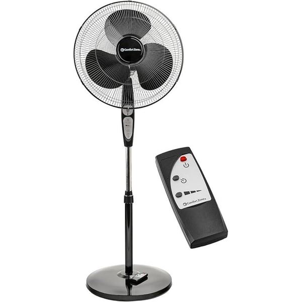 Comfort Zone Oscillating Pedestal Fan with Remote Control, Stand Fan, 18 inch, 3 Speed, Adjustable H