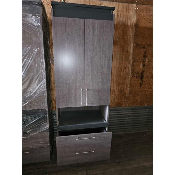 Gray Woodgrain Freestanding Cabinet with 2 Drawers, 1 Large Cupboard -  29Wx20Dx83T
