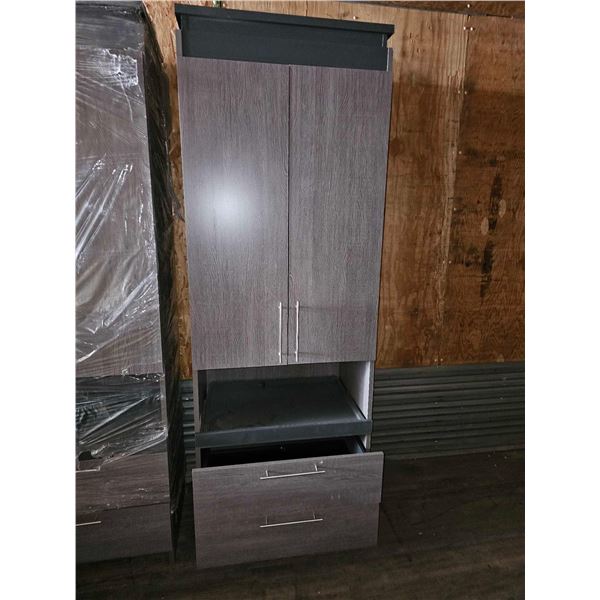 Gray Woodgrain Freestanding Cabinet with 2 Drawers, 1 Large Cupboard - 29Wx20Dx83T