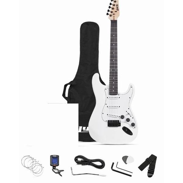 LyxPro Electric Guitar 39" inch Full Beginner Starter kit bundle LYXEGBK39W - White
