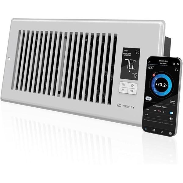 AC INFINITY AIRTAP T4, Quiet Register Booster Fan with Thermostat Control. Heating Cooling AC Vent. 