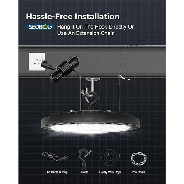 LED High Bay Light, 150W 22500 LM Plug in Garage Lights (Eqv. 600W MH/HPS), Aluminum Work Lights w/ 