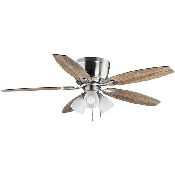 Sidlow 52 in. Indoor LED Brushed Nickel Hugger Dry Rated Ceiling Fan with 5 QuickInstall Reversible 