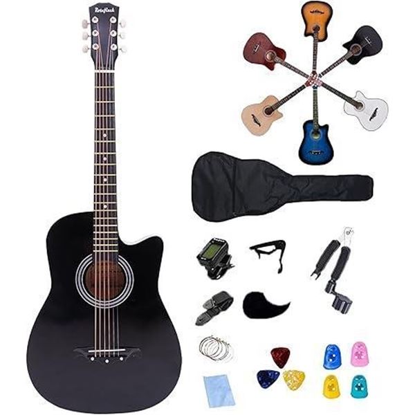 Rosefinch 38 inch Acoustic Guitar 3/4 Size Cutaway Basswood Guitar for Beginner Adults Starter Bundl
