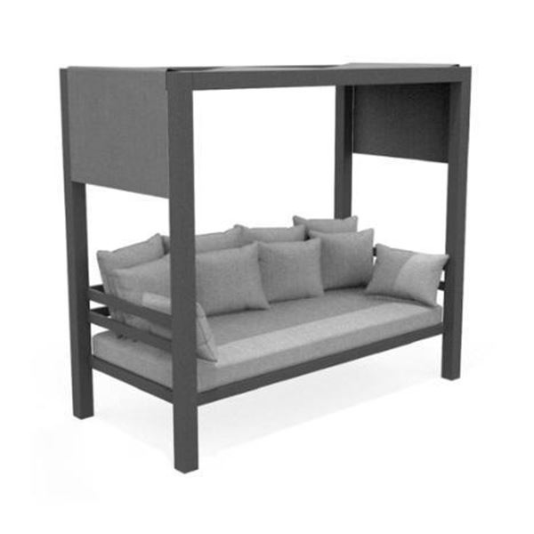 Hampton Bay Canyon Steel Patio Daybed with Side Shelves and Light Grey CushionGuard Cushions
