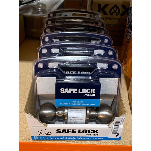 Weiser Safe Lock Bed & Bath Door Handle Brushed Silver Lot of 6
