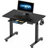 Image 1 : SHW 40-Inch Small Electric Height Adjustable Mobile Sit Stand Desk with Drawer, Hanging Hooks and Ca