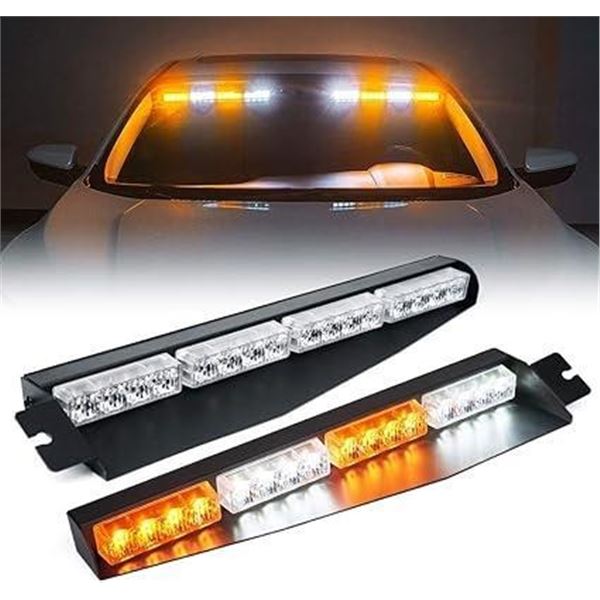 Xprite Amber White Emergency Strobe Light Bar Visor Sunshield Windshield Deck Dash Hazard Warning Fl