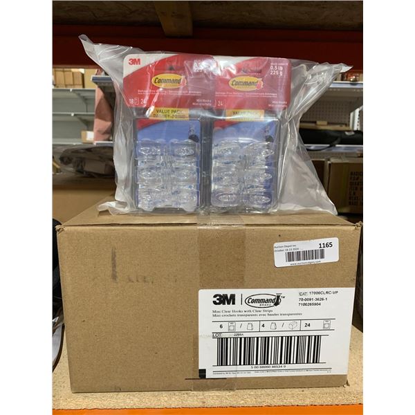 Case Lot 3M Command Brand Mini-Clear Hooks With Clear Strips 18 Hooksx24Strips