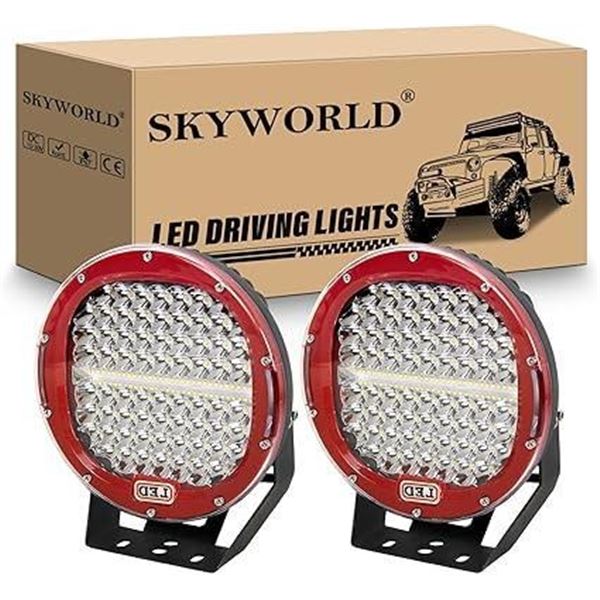 SKYWORLD 2pcs Round LED Pods Light Bar, 9 inch 294W Spot Beam Work Off Road Driving Lights Lamp Head