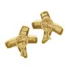 Image 5 : 14k Yellow Gold Large Hammered Polished Finish X Statement Omega Earrings
