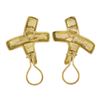 Image 6 : 14k Yellow Gold Large Hammered Polished Finish X Statement Omega Earrings