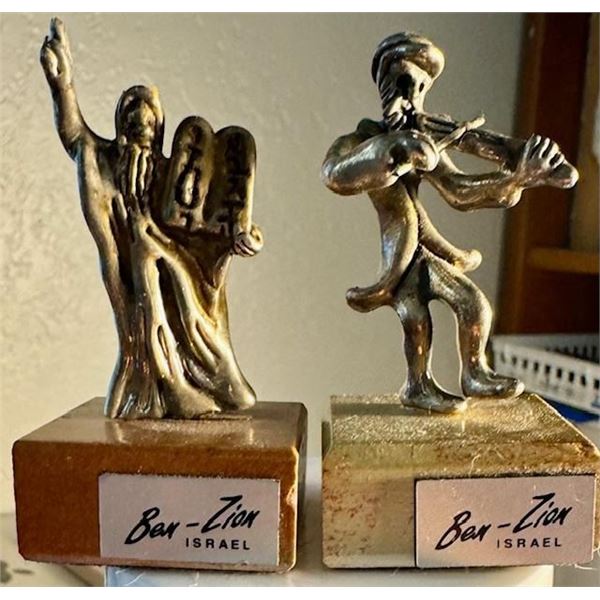 JUDAICA BEN ZION STERLING SILVER MUSICIAN FIGURES ON MARBLE BASES CIRCA 1940'S