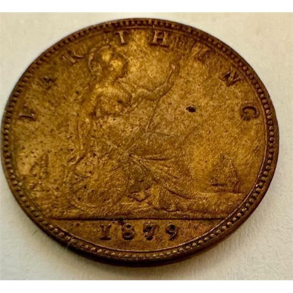 RARE! 1879 Great Britain 1 Farthing