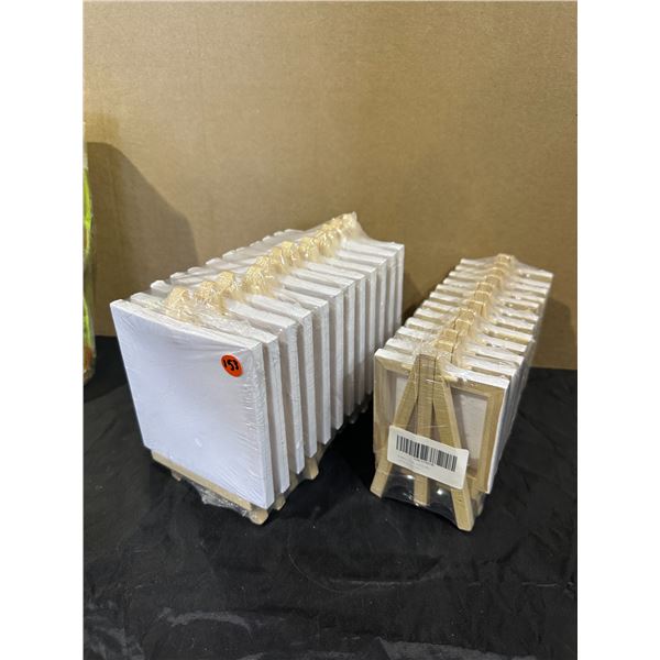 Lot of 24 Minature Easels And Canvas (2 Sizes)