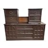 Image 1 : Vintage wooden mahogany dresser/cabinet (approx 69in W x 18in L x 31in H w/ 2 nightstands (approx 22