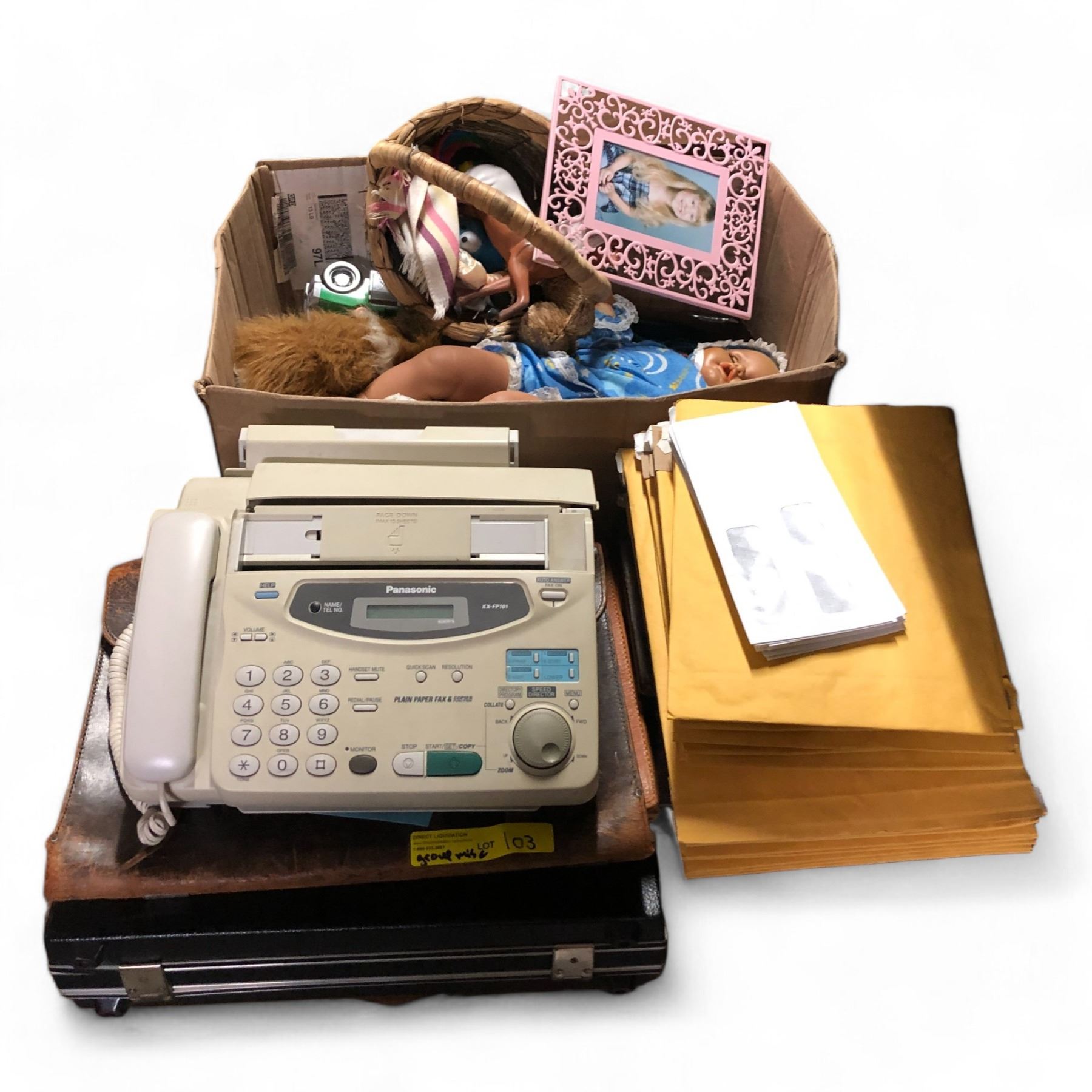 Fax Machine Box Group of assorted misc items - includes Panasonic fax machine / box of ...