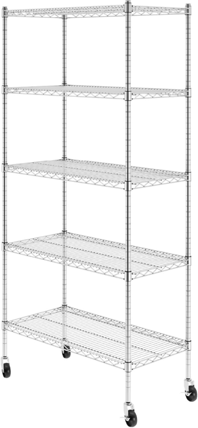 Stainless steel rolling rack 5 shelves w/ casters (approx 47in x 18in x ...