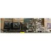 Image 2 : 2 Shelves of Misc Including - Light Sconce, Cake Trays, Scale, Etc.
