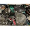 Image 2 : 2 Shelves of Misc Including - Pots, Pans, Commercial Glassware Holders, Colanders, Etc.