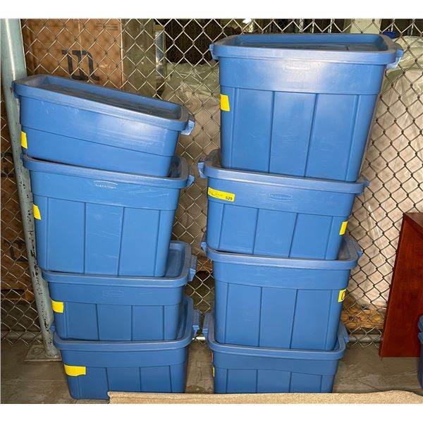 8 Bins - Set dec Curtains, baby items, binders, books, dodgeballs, etc.