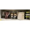 Image 2 : 2 Shelves of Misc Including - Wine Glasses, Tupperware, Storage Tin, Misc.