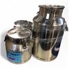 Image 1 : 2 304 Stainless steel milk cans w/ soup pot containing misc. kitchen items