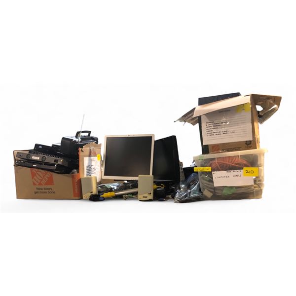 Misc. lot od electronics, computer monitors, DVD players, stereo, power cables, extension cords, etc
