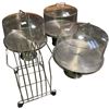 Image 1 : Group of 3 stainless steel cake stands with lids & dish rack