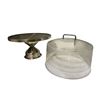 Image 3 : Group of 3 stainless steel cake stands with lids & dish rack
