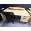 Image 2 : 3pc office furniture - Desk (5ft length x 30in depth x 29 1/2in height)/ chair & monitor stand