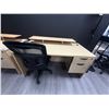 Image 2 : 3pc office furniture - Desk (5ft length x 30in depth x 29 1/2in height)/ chair & monitor stand