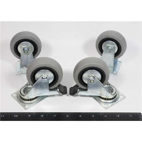 SET OF 4 NON-MARRING RUBBER CASTORS, 3"