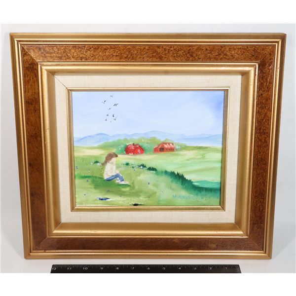FRAMED ACRYLIC PAINTING, SCENE WITH CHILD