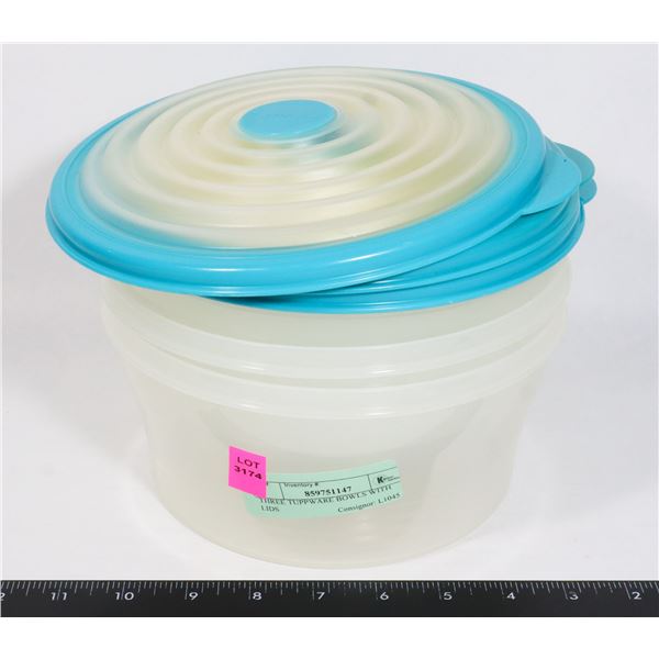 THREE TUPPERWARE BOWLS WITH LIDS