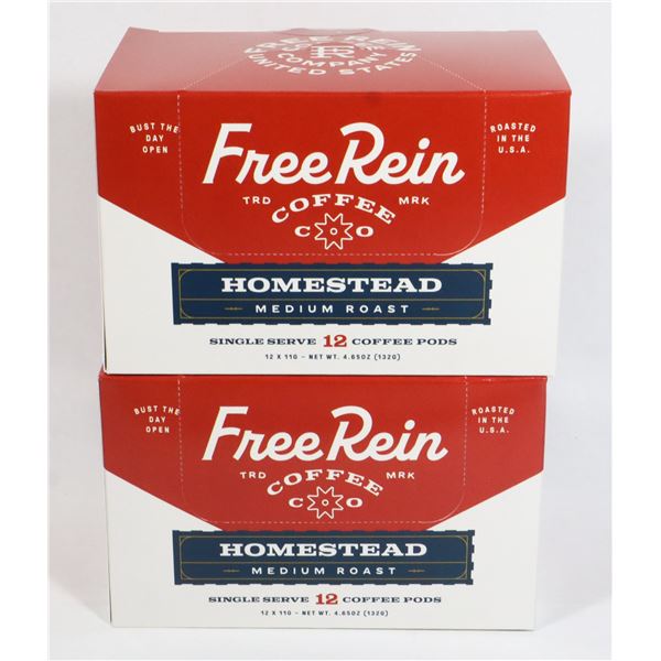 TWO BOXES OF FREE REIN COFFEE PODS