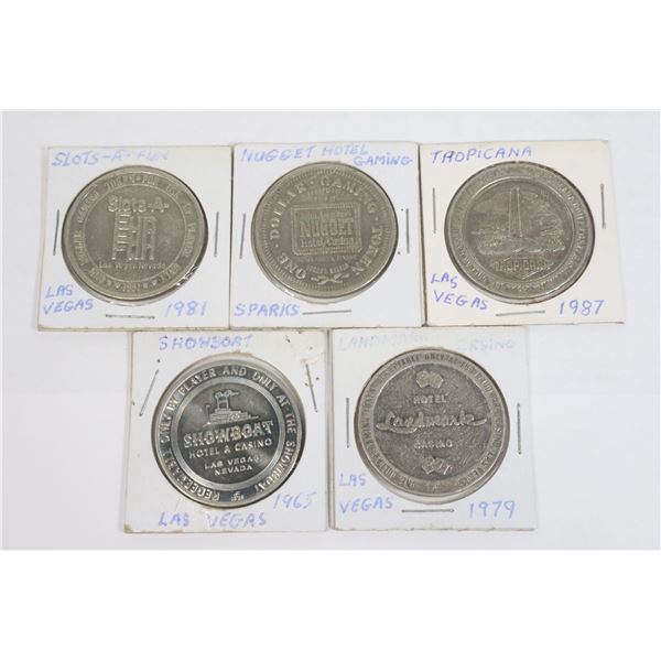 x5 VARIOUS VINTAGE LAS VEGAS ETC. CASINO TOKENS